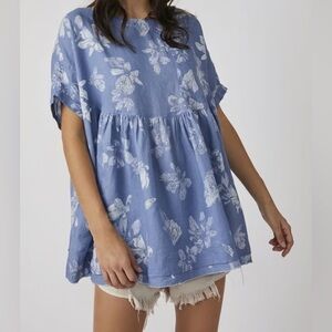 Free People Floral Relaxed Short Sleeve Blouse